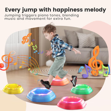 Holyton Music & Light Up Stepping Stones For Kids,5 Pcs Stepping Stone,Non-Slip,Encourage Toddler Balance,Toddler Step Stone,Sensory Stepping Stones For 3 4 5 6 Years Old,Indoor & Outdoor Play