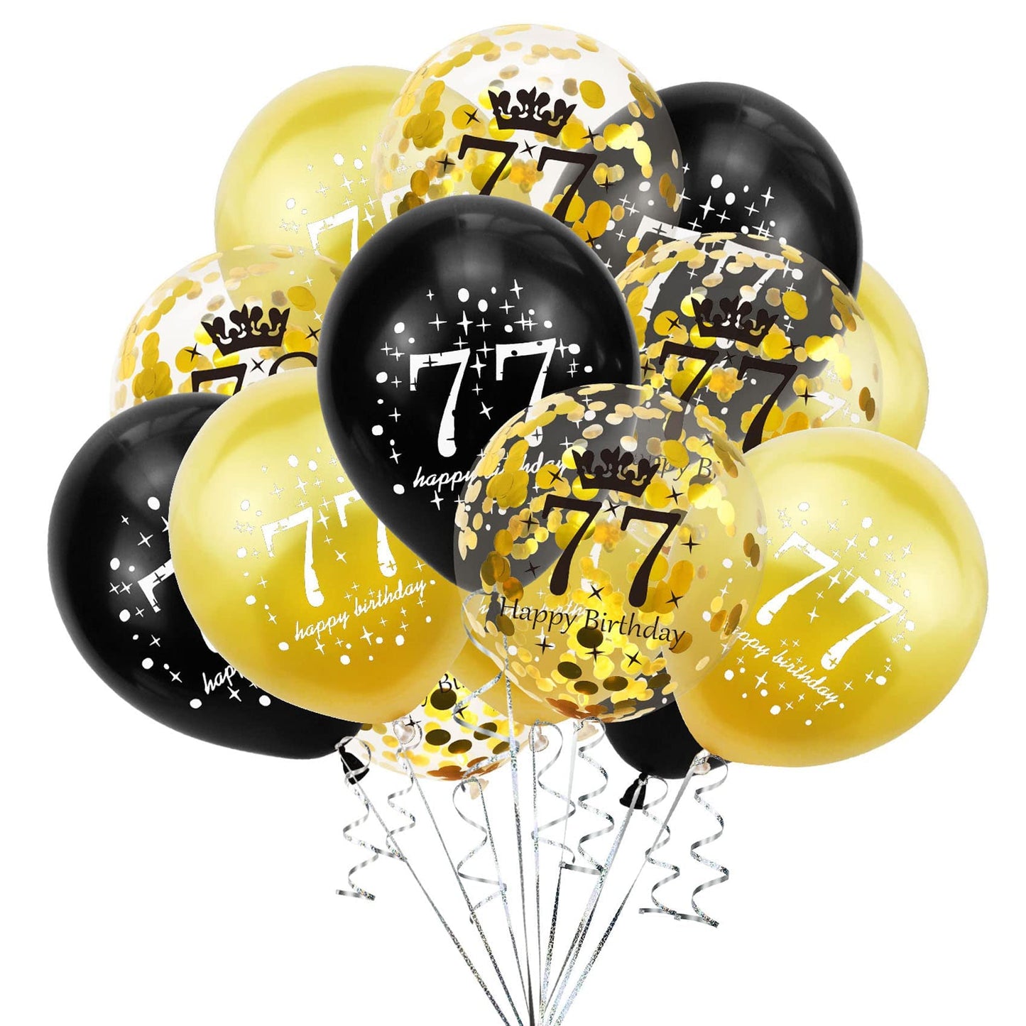 SHUNTAI 77th Birthday Balloons, Black and Gold 12" Latex Confetti, 15 Pack - Perfect for 77 Year Old Theme Party Decorations