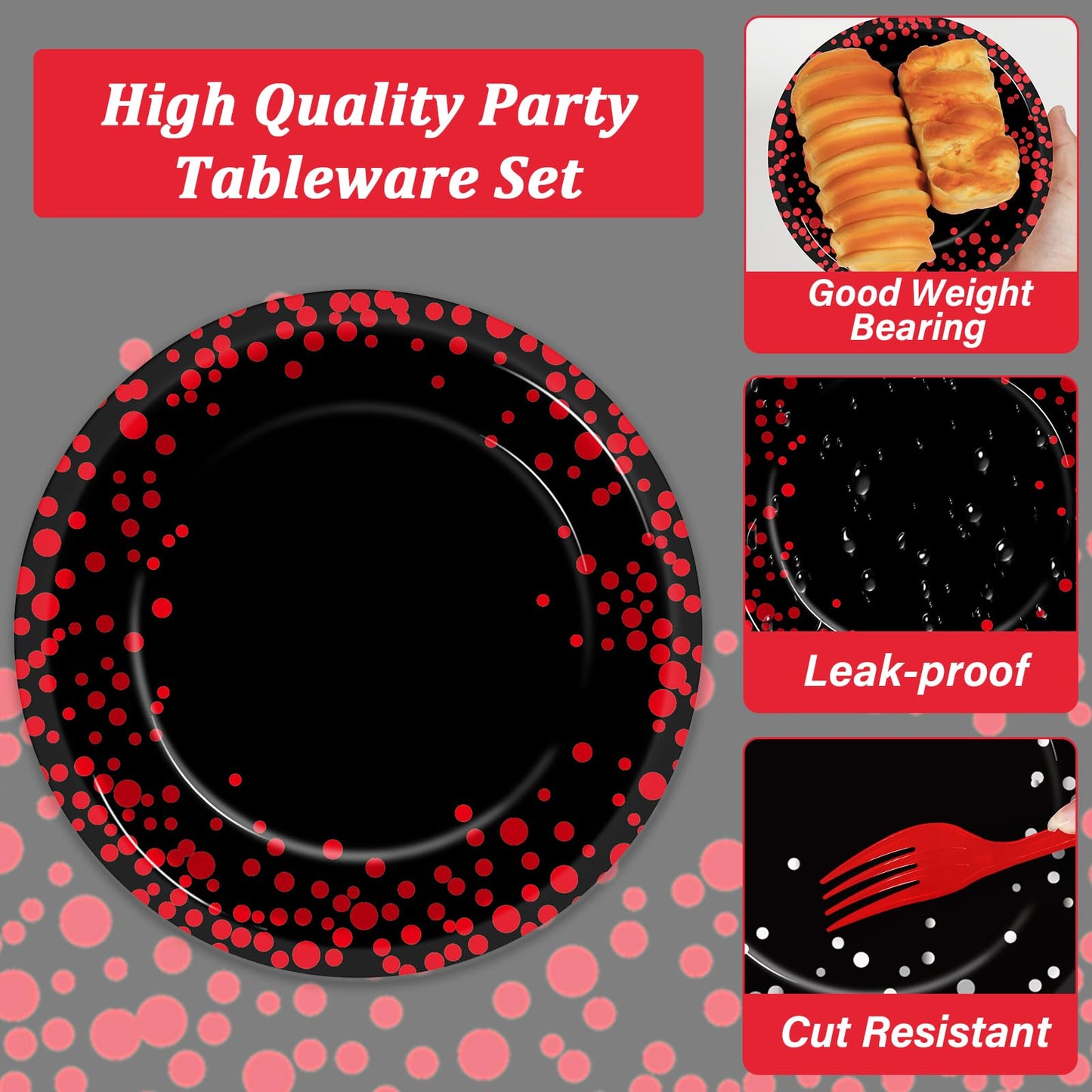96 Pcs Black And Red Party Plates And Napkins Party Supplies Red Dot On Black Party Birthday Tableware Set Decorations Favors Fo