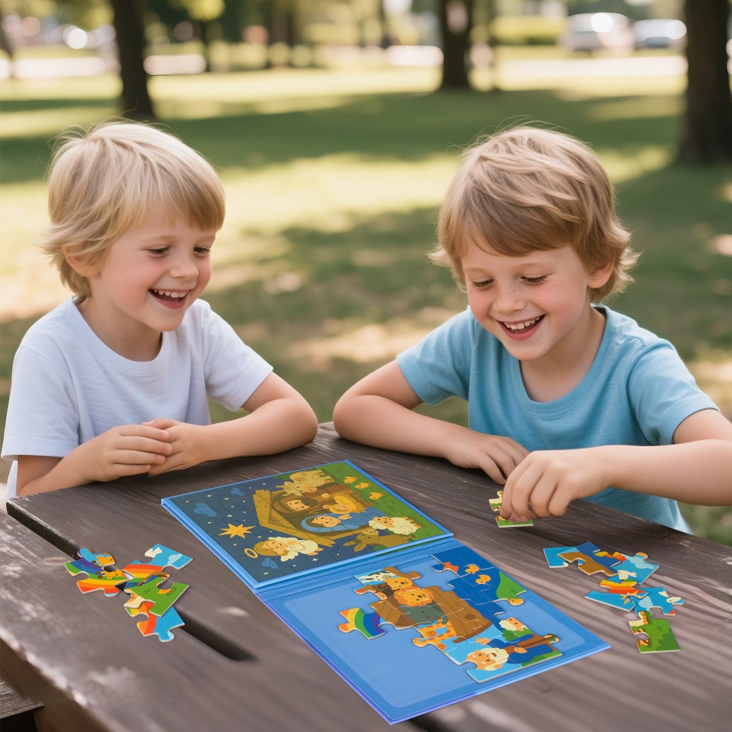 Travofun Magnetic Puzzles for Kids Ages 3-5,20 Piece Bible Jigsaw Puzzles for Toddlers 4-6,Noahs Ark - Magnet Toys for Children