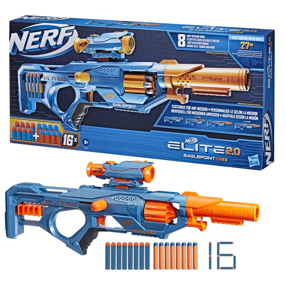 Hasbro Nerf advanced 2.0 Eaglepoint RD-8 Water Blaster  Super Soakers for Kids  16-Dart Capacity  Travel Outdoor Summer Toys  Fun for Ages 8+