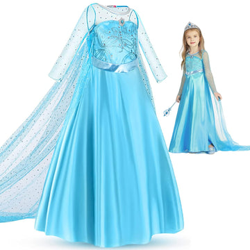 Baufuuya Princess Elsa Costume For Girls, Princess Cstume For Toddler Birthday Party Dress Up With Accessories Crown
