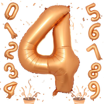 Large Foil Number 4 Balloons, 40 Inch Number Balloon 4 Decor For Boys, Mylar Helium Self Inflating Orange 0-9 Set Balloon For Ki