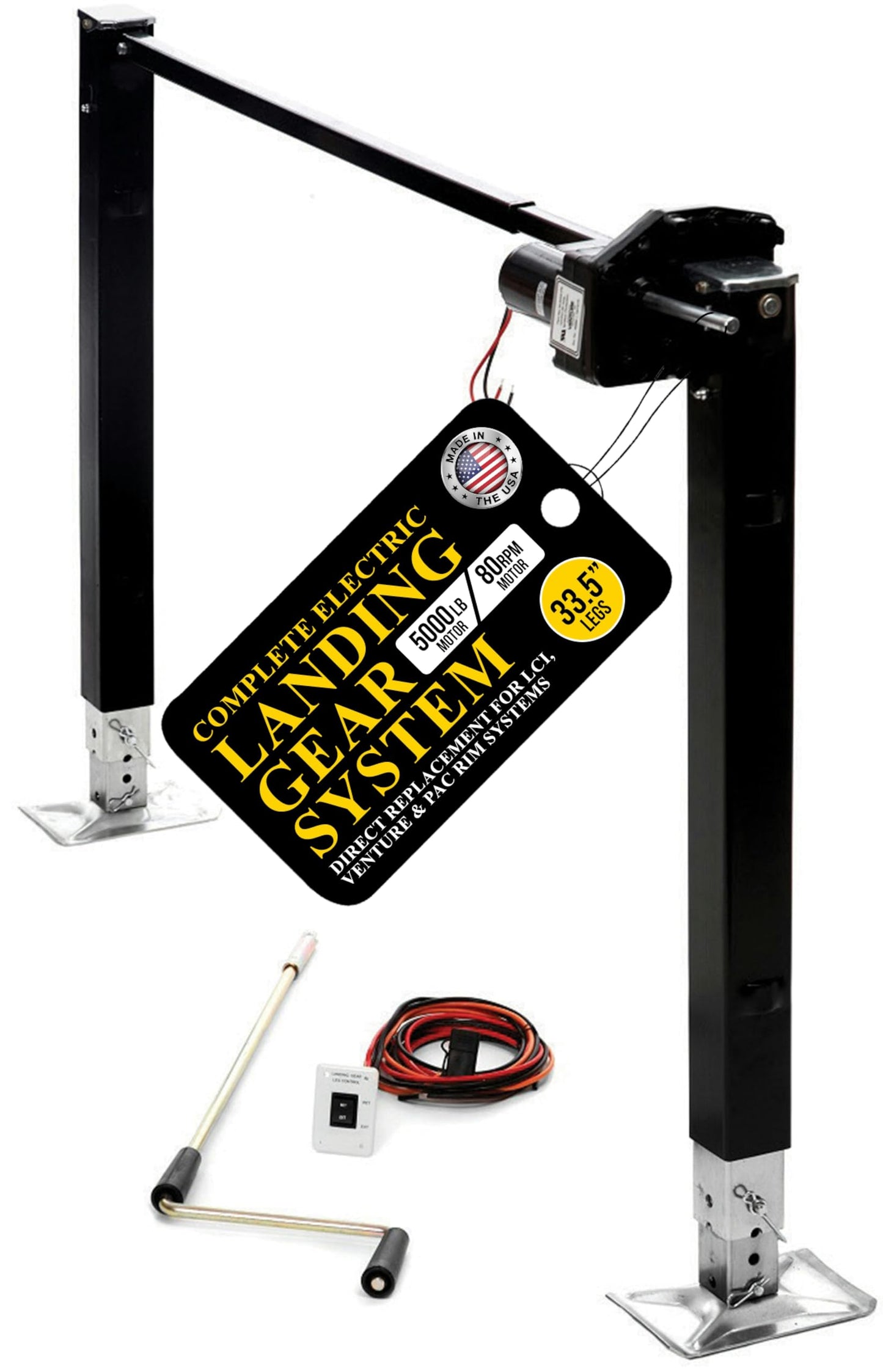 Stromberg Carlson Electric 5th Wheel Landing Gear - 33.5 Leg 5000 lb Capacity 19 7/8    Stroke, Inner Tube Extends 15   , Steel 