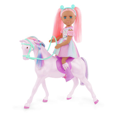 Glitter Girls - 14-Inch Doll And Toy Horse - Blue Eyes & Pink Hair - Rainbow Mane & Removable Saddle - Cowgirl Boots, Top Hat &