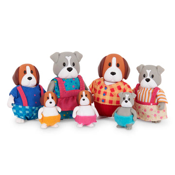 Li'l Woodzeez Dog Family Set of 7 Collectible Posable Figures – Non Flocked, Multicolor, Model WZ6792Z – Gift Toy for Kids Age 3+