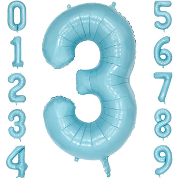 Paticool 40 Inch Blue Number Balloon 3, Large Light Blue Number Foil Mylar Balloons For Birthday Party Celebration Decorations S