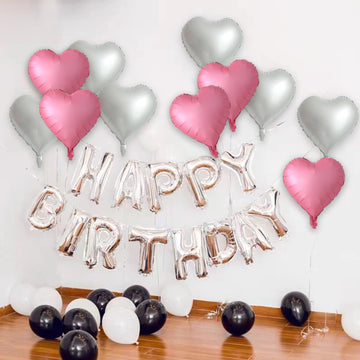 30 Pcs Metallic Pink Silve White Heart Balloons 18In Heart Shaped 18 Inch Balloons Helium Mylar Balloons Foil Balloon Decoration