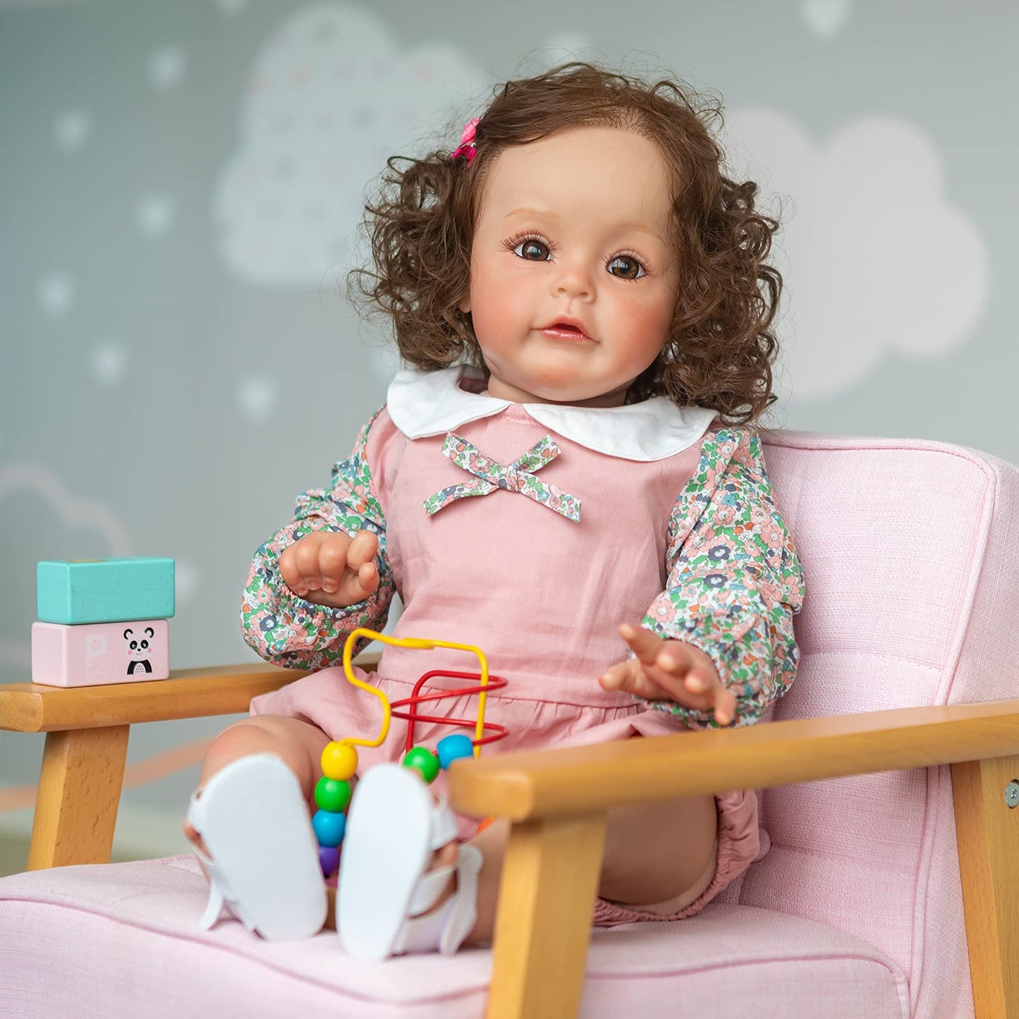 Reborn Doll Clothes 22 Inch Toddler Girl Outfits Accesories Matching Clothing Pink Floral Jumpsuit For 22-24 Inch Reborns Toddler Doll