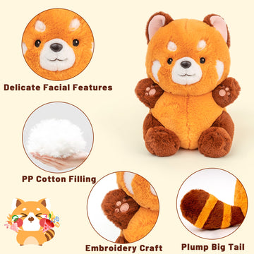 Adorlynetty Red Panda Stuffed Animal Panda Plushie Red Panda Plush Toy Gift For Kids Girlfriend Birthday 9' Panda Plush