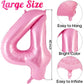 Pink Number 4 Balloon 40 Inch, Big Large Foil Helium Number Balloons, Jumbo Giant Mylar Number 4 Balloons For 4 Year Old Birthda