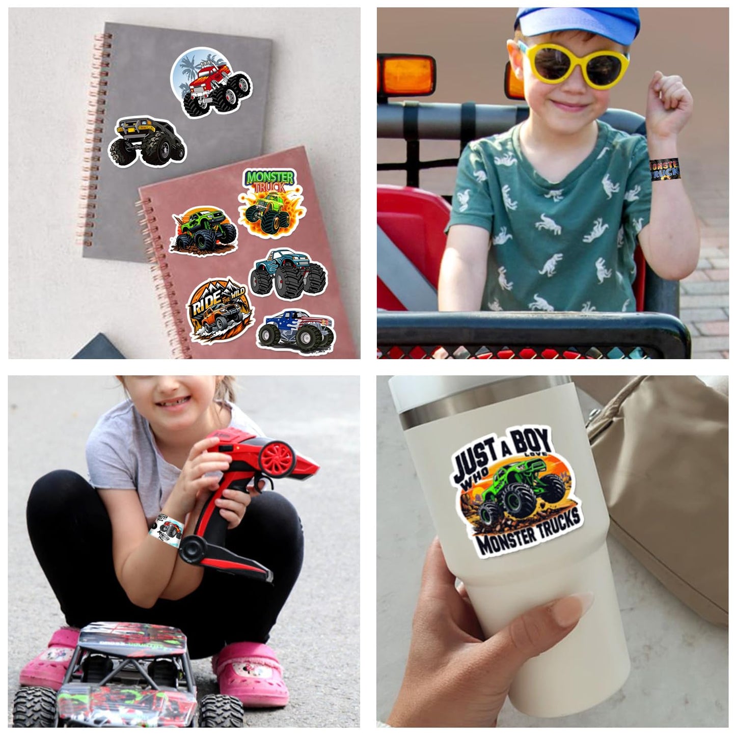 YYMYMGJ Monster Truck Party Favors, 24 Pcs Monster Truck Slap Bracelets 50 Pcs Monster Truck Stickers Monster Truck Birthday Par