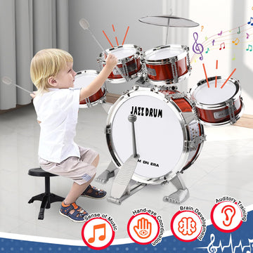 Kid Drum Set For Toddlers 1-3, Jazz Drum Set For Kids Age 3-5 With 5 Drums & Stool Musical Instruments Toy, Christmas / Birthday Gift For 1-3 4 5 Year Old Boys Girls