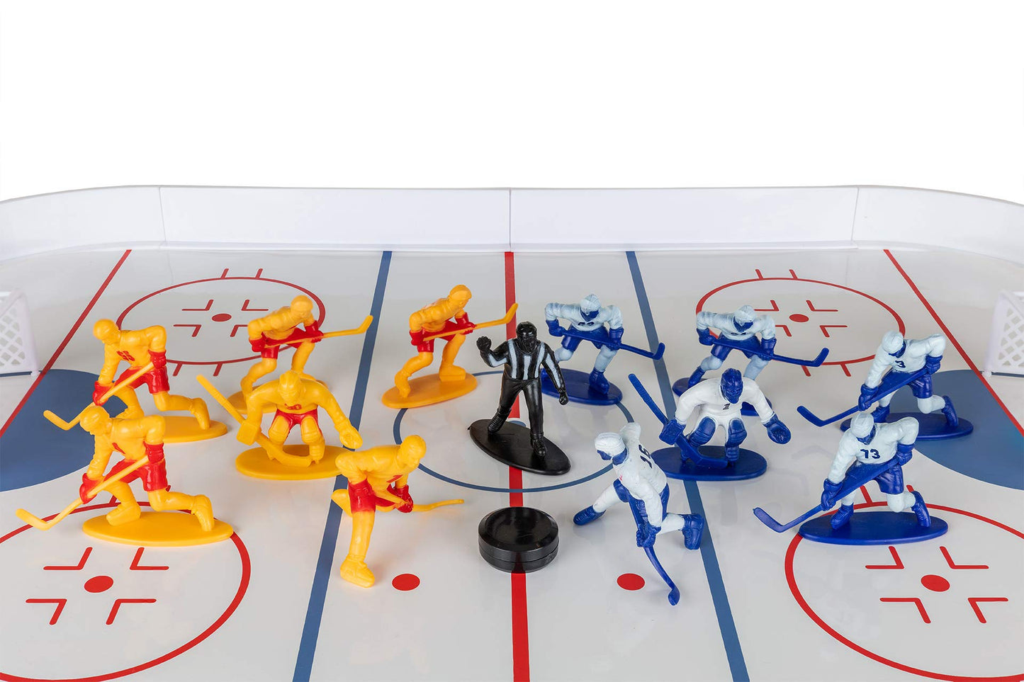 Kaskey Kids Hockey Guys, Blue White vs. Yellow, 27 Pieces in Each Set, Includes 2 Teams, Accessories, and Travel Storage Case, N