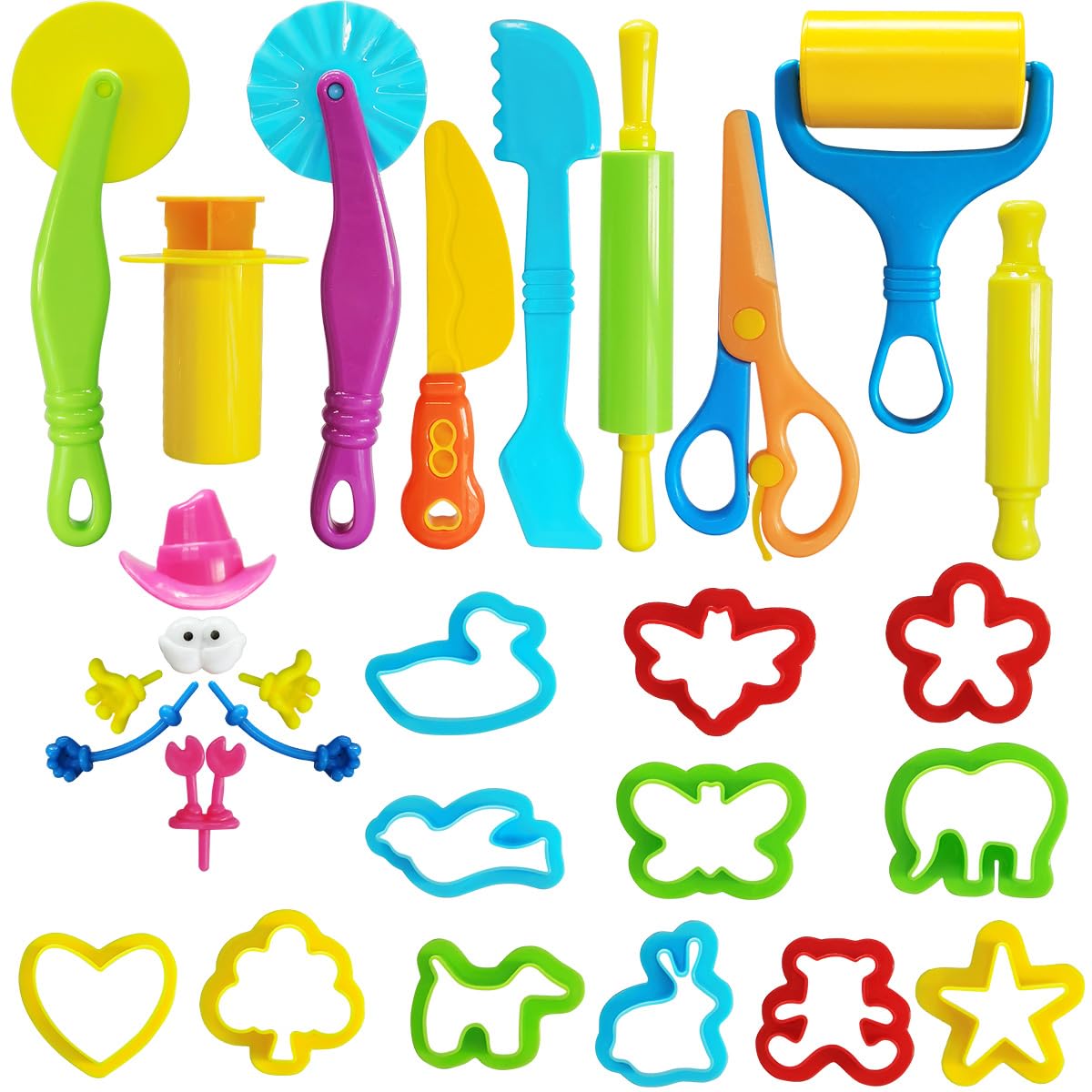Playdough Tool Kit, 28 Pcs Basic Clay and Dough Tools Starter Set for Kids Ages 3+ Creative Play Accessories with Various Shape 