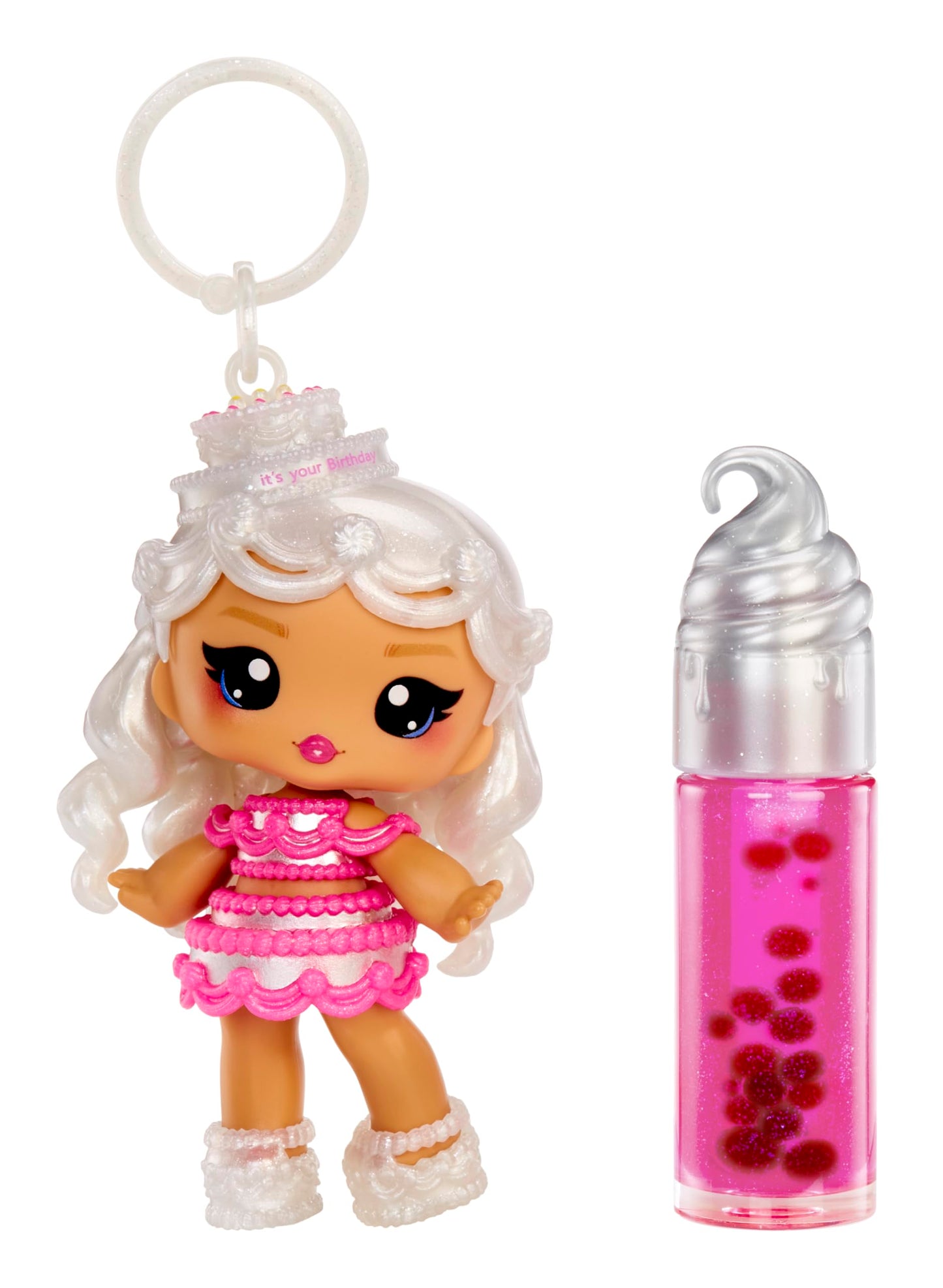Yummiland Lip Gloss Doll: Sour Sweeties - Misty Cakes Includes DIY Lip Gloss + Removable Keychain, Cosmetic Play, Collectible, A