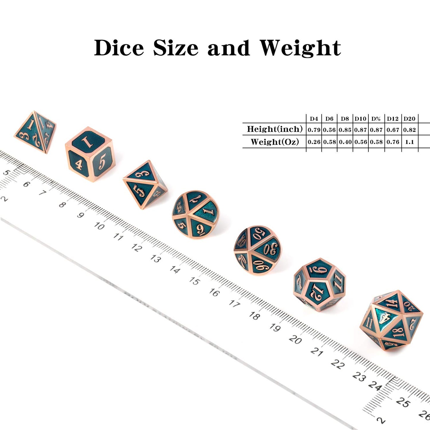 Teal D&D Metal Dice Set,DNDND 7 PCS Metallic Dungeons and Dragons Dice with Free Metal Case for D&D Game Role Playing (Teal and