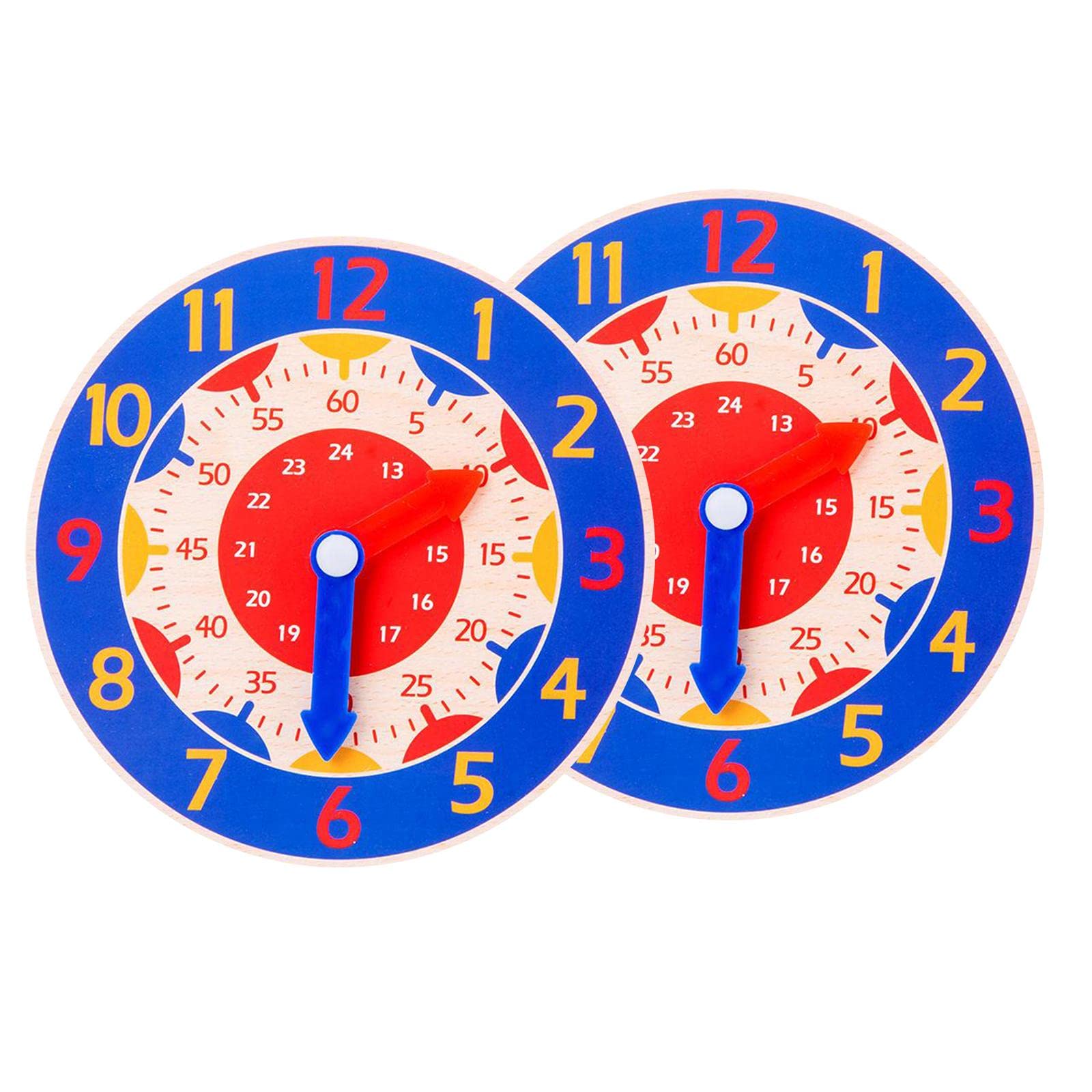 Ilsmysutra 2 Piece Montessori Wooden Clock Toy Teaching Aids Toys For Kids Preschool Dark Blue|Toys For Baby|Developmental Baby 