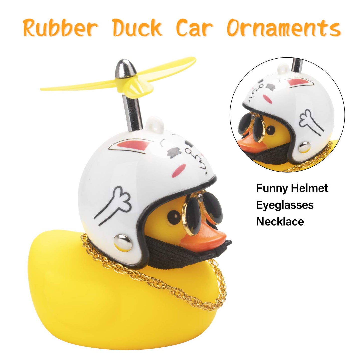 wonuu Rubber Duck Car Ornaments Yellow Duck Car Dashboard Decorations Cool Glasses Duck with Propeller Helmet (White Rabbit-Yellow)