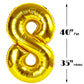 Gold Foil Number 8 Balloon 40 Inch, Helium Mylar Eight Number 8 18 28 38 48 58 88 Birthday Balloons, 8Th Gold Women Men Wedding
