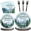 Zoiiwa 200 Pcs Adventure Awaits Tableware Disposable Let The Adventure Begin Party Supplies Dinnerware Set Baby Shower Plates Napkins Birthday Party Decoration Serve 50 Guest