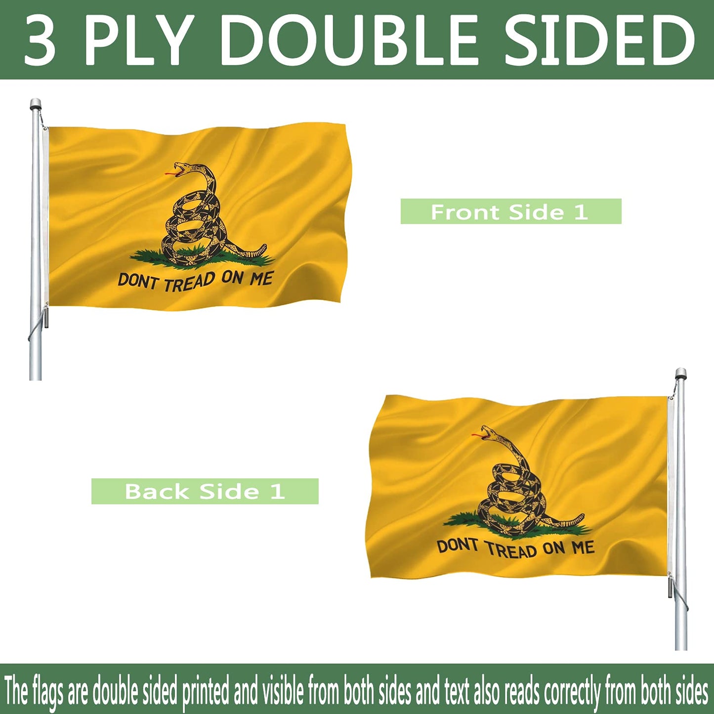 Dont Tread On Me Flag Double Sided 4X6 Outdoor- Heavy Duty Gadsden Don'T Tread On Me Flags Banner With 2 Brass Grommets 4 Rows S