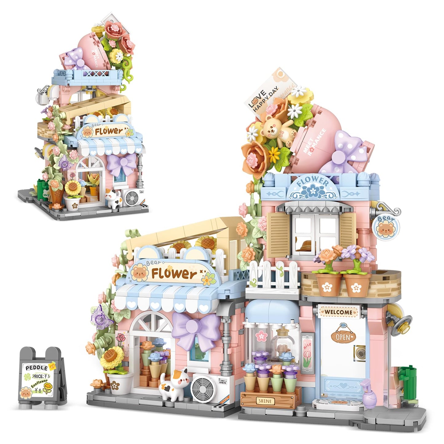Street View Flower House Shop Mini Building Blocks  MOC Creative Building Toys Cute Panda Building Set for Girls 6-12  Simulation Architecture Construction Toy  Gift Idea for Kids mature-themeds (854 PCS)