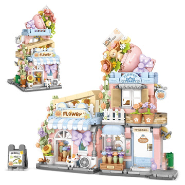 Street View Flower House Shop Mini Building Blocks  MOC Creative Building Toys Cute Panda Building Set for Girls 6-12  Simulation Architecture Construction Toy  Gift Idea for Kids mature-themeds (854 PCS)