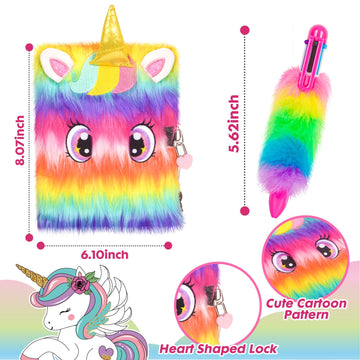 Unicorn Gifts For Girls 5 6 7 8 9 10-12 Years Old Valentine'S Day Gift, Kids Plush Unicorn Toys With Secret Diary Water Bottle Pop Rainbow Purse Ballpoint Pen, Birthday Gifts For Little Girls Teens
