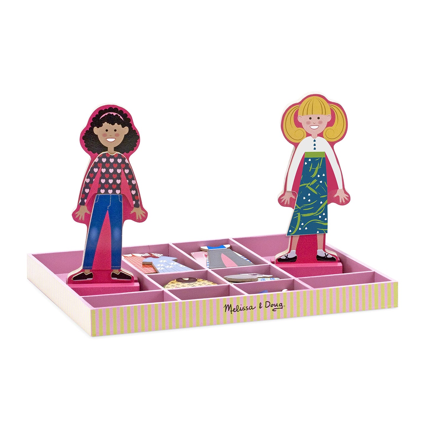 Melissa & Doug Abby & Emma Magnetic Wooden Dress-Up Dolls Play Set, 55+ Pcs, Kids Ages 3+, Wood