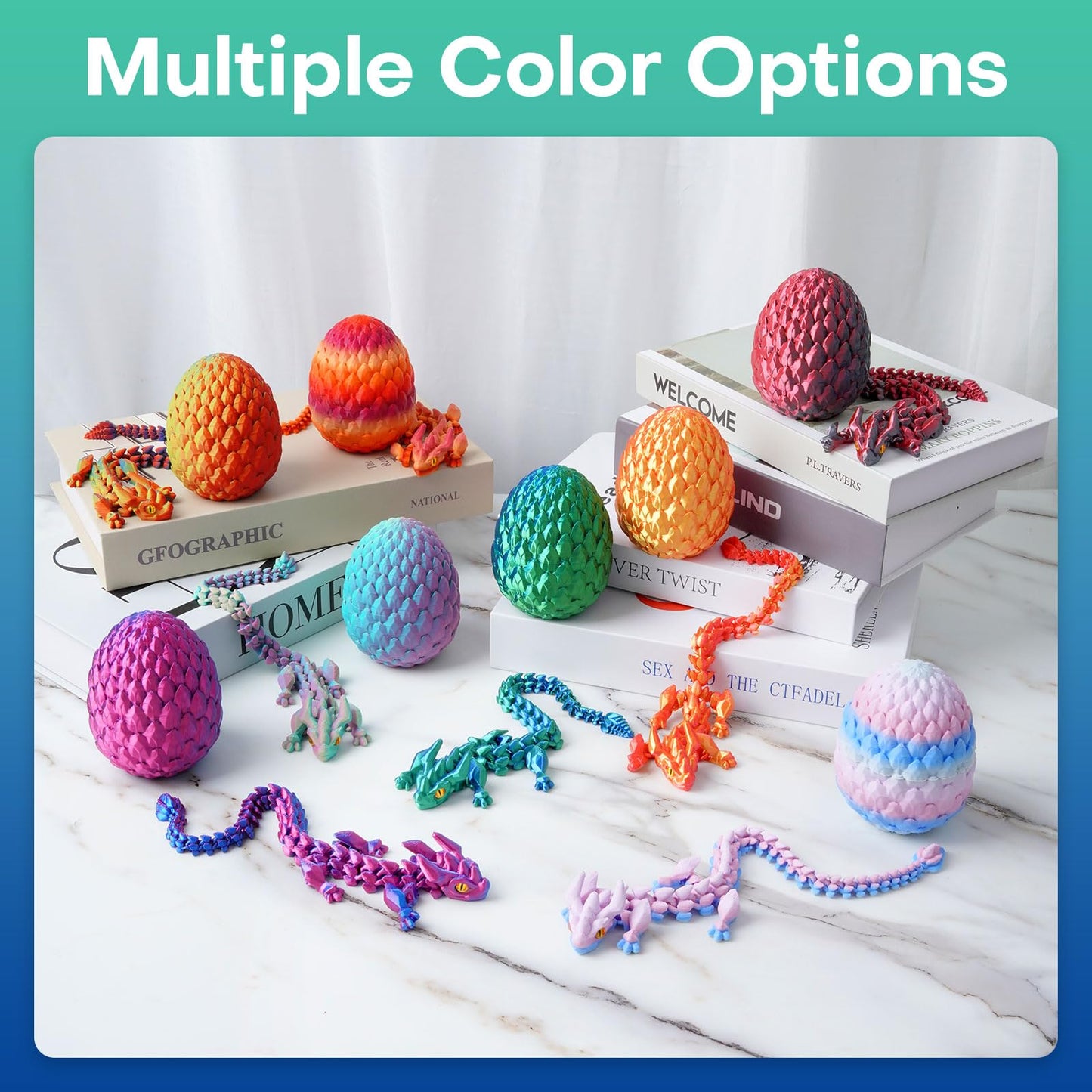 FYEFKJSA 3D Printed Dragon Eggs with Dragon Inside - 12Inch Articulated Fidget 3D Printed Animals  Interesting Decorative Gift  Easter Basket Essentials Stuffers (Laser Green)