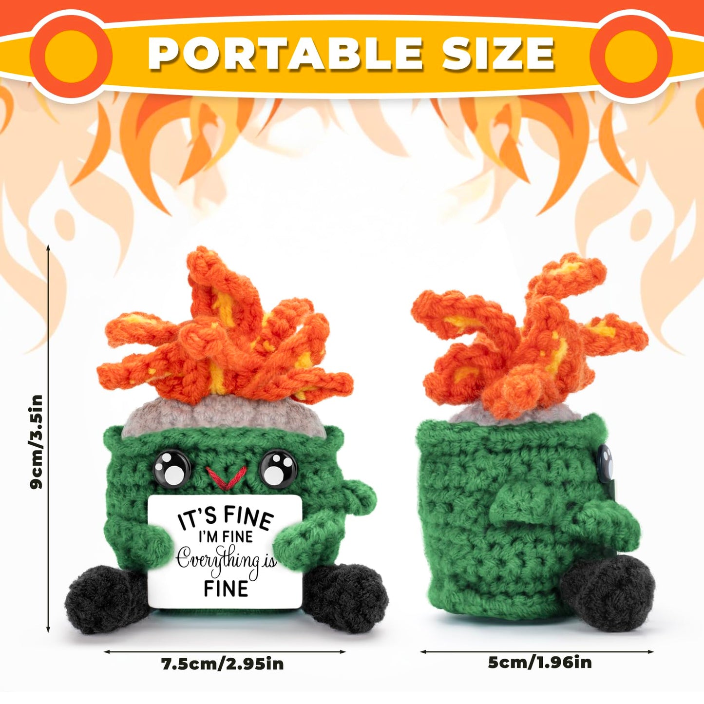 A Aifamy Crochet Fire With Legs, Handmade Energy Dumpster Doll With Positive Card For Friends Funny Birthday Gag Gifts (Green)