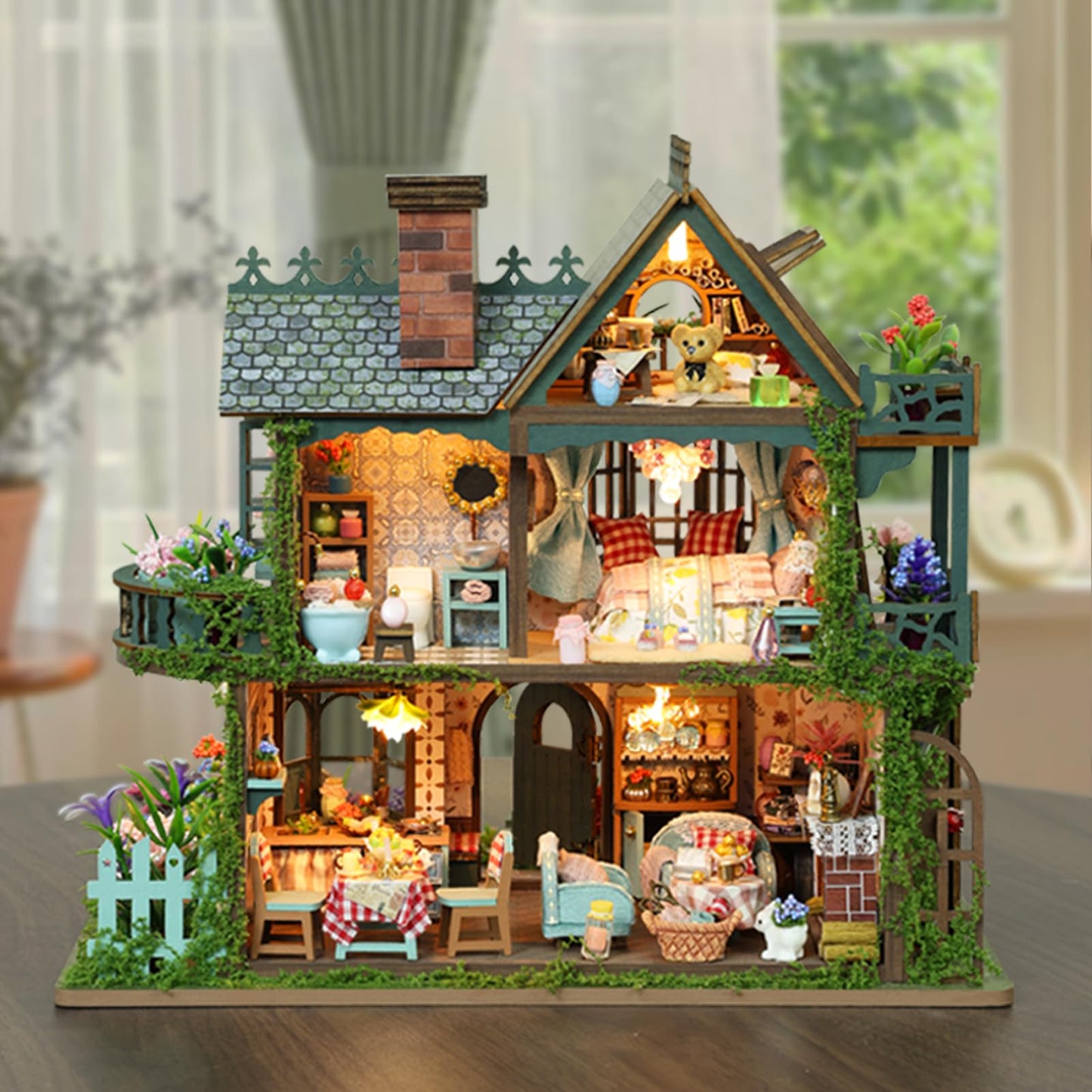 Plustopoy DIY Miniature House Kit - DIY Mini House Building Kit - Wooden Dollhouse Miniature Kit -Tiny Garden House Diorama Building Kits with Light - 3D Puzzle mature-themed Craft Unique Gift