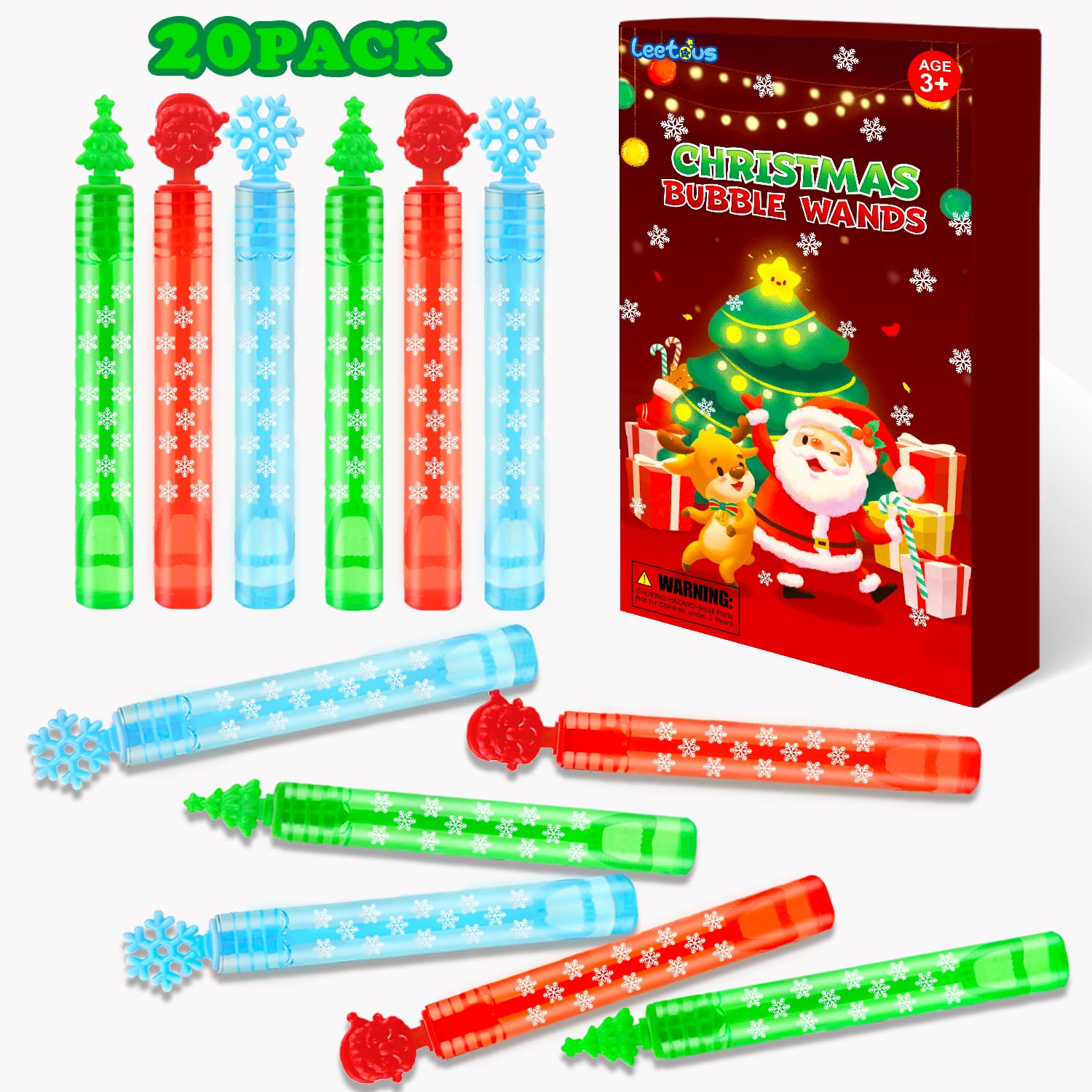 Leetous Christmas Mini Bubbles Wand Party Favors For Toddlers 20 Pack, Christmas Goodie Bags Stocking Stuffers Fillers For Kids,