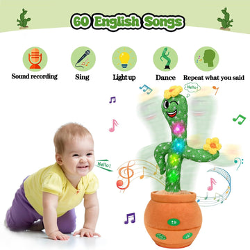 LGOUYGG Talking Cactus Baby Toy, Singing Mimicking Repeating Tummy Time Toys with Music and Light, Infant Babies Toddler Kids Bo
