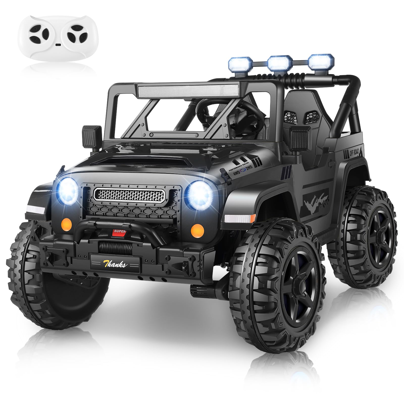 Hikole 24V 4X4 Ride On Toys For Big Kids - 4Wd/2Wd Switchable 2 Seater Power Car Wheels With Remote Control, 4X200W Motors, 5 Mph Max Speed, Music, Electric Car For Boys Girls, Black