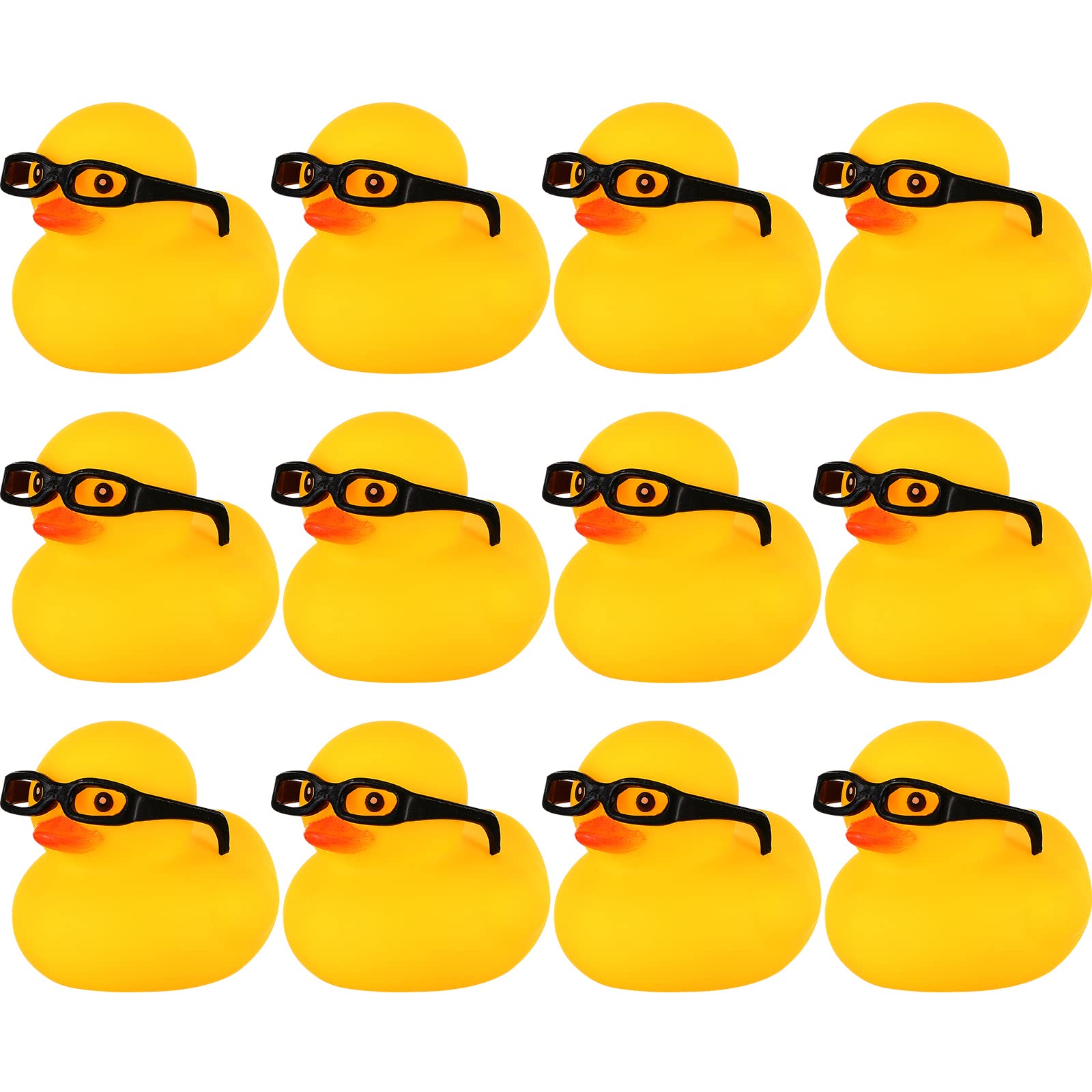 Chivao 12 Pcs Rubber Ducks With 12 Sunglasses/ Hats/ Headwear/ Scarf Small Cruise Ducks In Bulk Mini Rubber Duckies Bathtub Toys For Valentine'S Day Gift Hide(Yellow, Duck With Glasses)