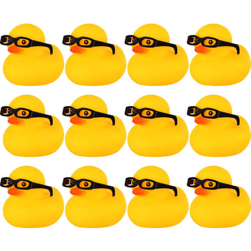 Chivao 12 Pcs Rubber Ducks With 12 Sunglasses/ Hats/ Headwear/ Scarf Small Cruise Ducks In Bulk Mini Rubber Duckies Bathtub Toys For Valentine'S Day Gift Hide(Yellow, Duck With Glasses)