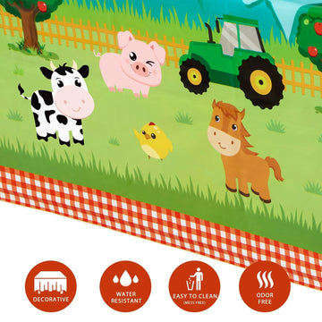 WERNNSAI Farm Animal Party Tablecloth - 1 PC 54 x 108 Farm Birthday Party Decorations Disposable Farm Table Cover Farmhouse Anim