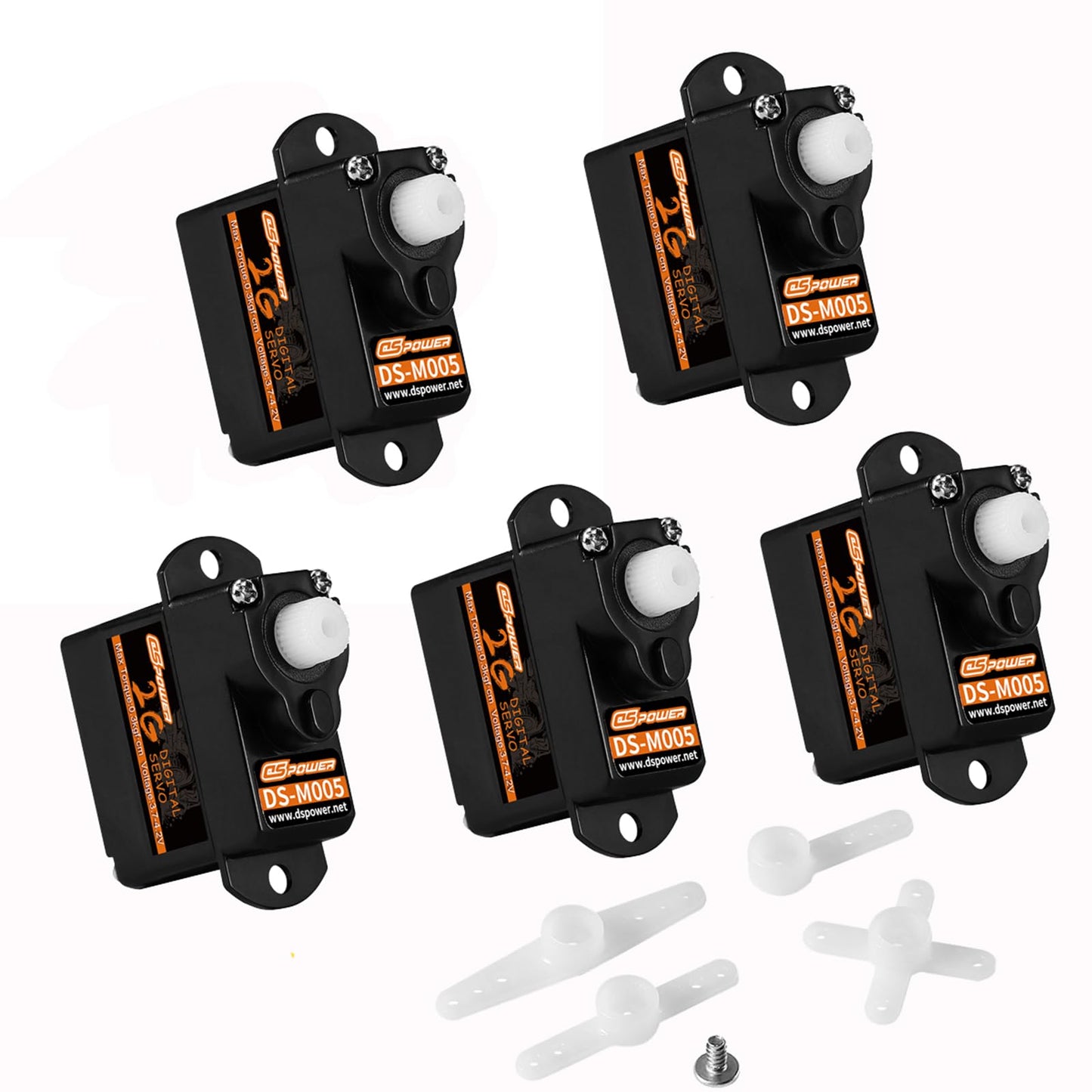 Dspower 5Pcs 2G Plastic Gear Mini Servo, 3.7-4.2V Rc Micro Coreless Motor Digital Servos Kit For Fixed-Wing Helicopter Airplane