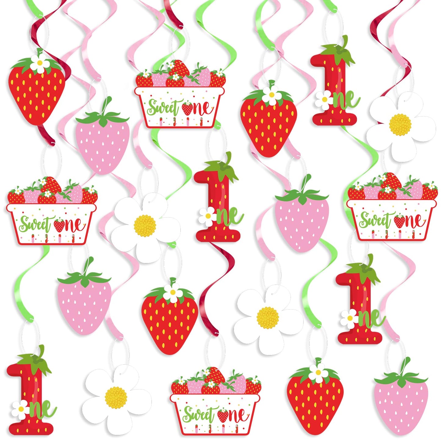 Strawberry Swirls 1st Birthday Decor - Hanging Streamers for Sweet Ones Berry Themed Party Supplies