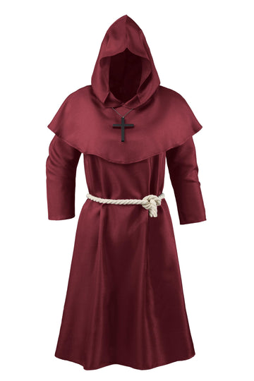 Knelor Monk Costume For Kids, Medieval Monk Hooded Robe Renaissance Priest Robe Cloak Halloween Cosplay Costume
