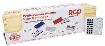RCP PRODUCTS Double 9 Dominoes Set - 55 Tiles, Acrylic, Medium, Silver, Includes Metal Spinner and Wood Case, Perfect for Adults