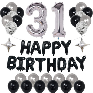 Naninuneno 31St Black Silver Birthday Party Decorations For Men Women, Happy 31 Birthday Party Supplies With Black Happy Birthda