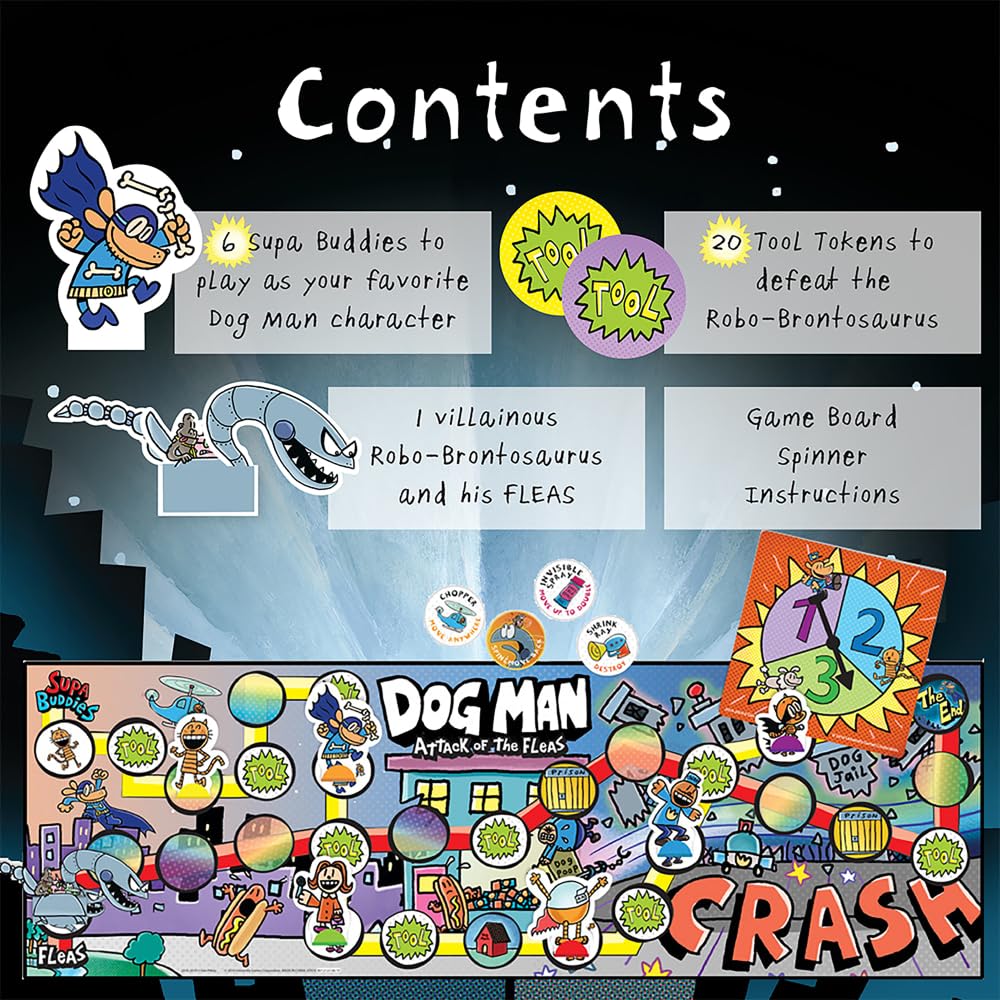 University Games, Dog Man Attack Of The Fleas Cooperative Board Game Based On The Popular Dog Man Book Series By Dav Pilkey For
