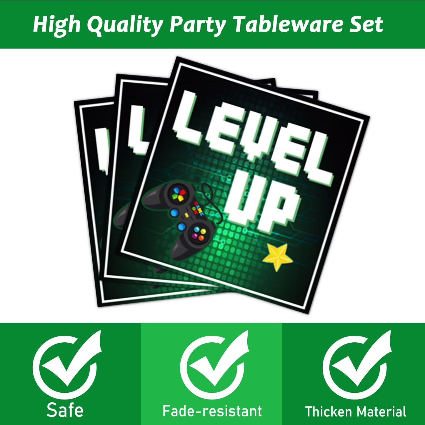 96 Pcs Video Game Plates And Napkins Party Supplies Gaming Party Tableware Set Green Gamer Party Decorations Favors For Kids Bir