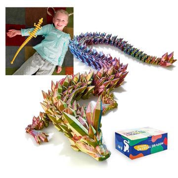 Meet Gladness 24 In 3D Printed Dragon, 24Inch Dragon,3D Dragon Toy,Large Dragon Present,Ariculated Crystal Dragon(Yellow Red Blu