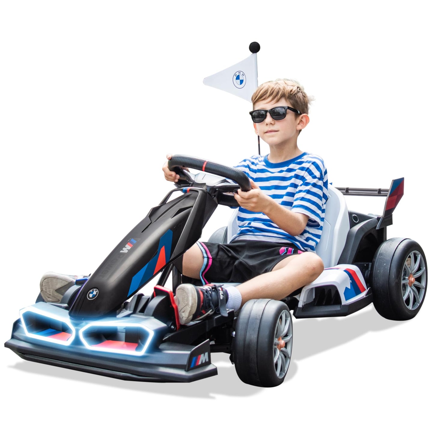 Foresee 24V Licensed Bmw Kids Electric Go Kart With Adjustable Seat, 7.5 Mph Drifting Car Battery Powered Ride On Go Kart With L