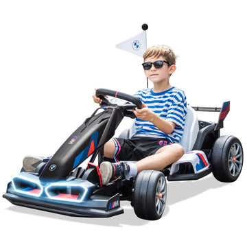 Foresee 24V Licensed Bmw Kids Electric Go Kart With Adjustable Seat, 7.5 Mph Drifting Car Battery Powered Ride On Go Kart With L