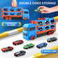 Tiaoniao Transport Truck Toy For Kid, 61-Inch Dual Race Track And Eject Car, 6 Metal Cars And Foldable Storage Carrier Truck Set